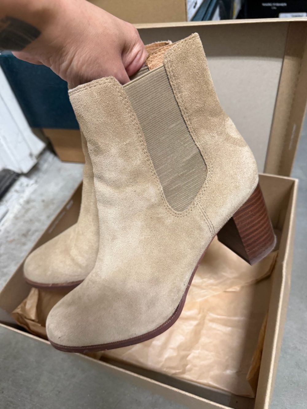 Madewell Beige Suede Chelsea Ankle Boots